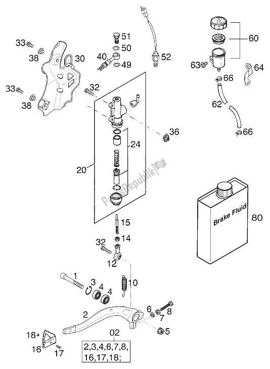 All parts for the Rear Brake Operating System Ra of the KTM 520 EXC Racing USA 2001