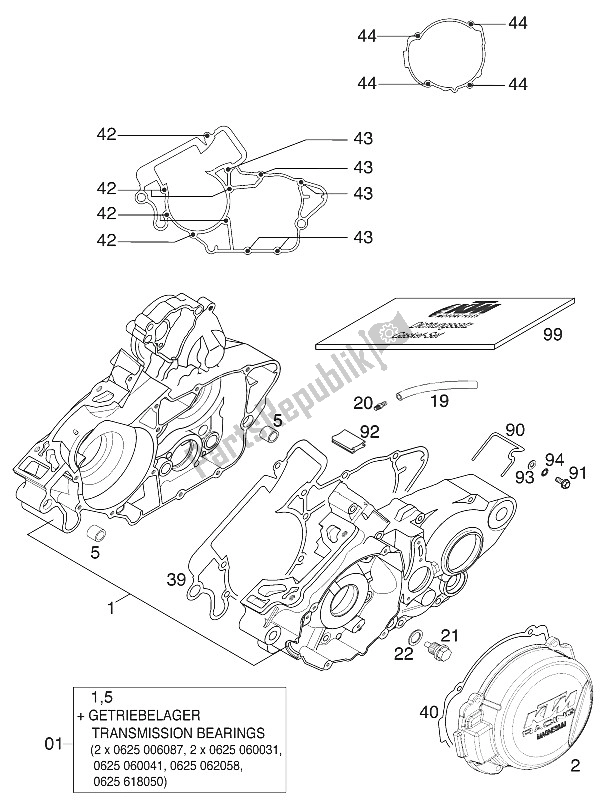 Tutte le parti per il Cofano Motore 200 Egs Sgp 2001 del KTM 200 EXC GS Europe 2001