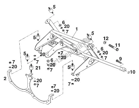 All parts for the Support Frame Cockpit Adventur of the KTM 640 Adventure R Europe 2001