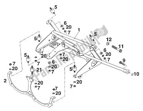 All parts for the Support Frame Cockpit Adventur of the KTM 640 Adventure R USA 2001