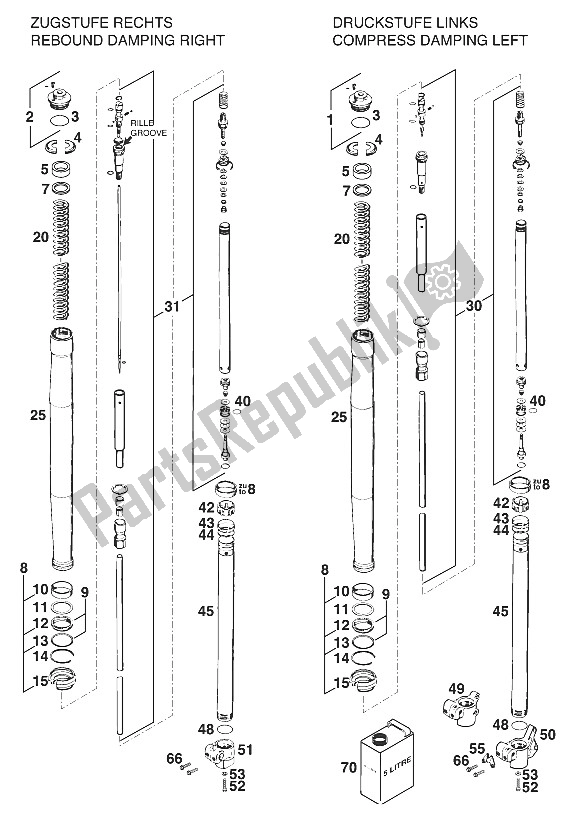 All parts for the Front Legs - Suspension Wp 4-takt '96 of the KTM 400 EGS WP 30 KW 11 LT ROT Europe 1996