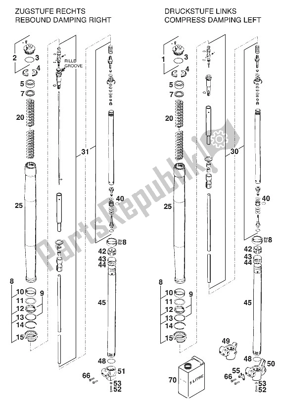 Todas las partes para Patas Delanteras - Suspensión Wp 4-takt '96 de KTM 400 EGS WP 30 KW 11 LT Viol Europe 1996