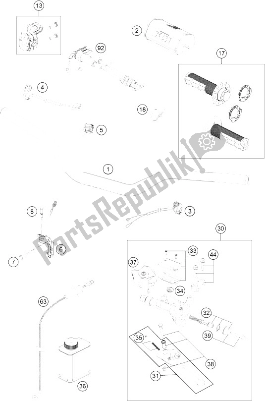 All parts for the Handlebar, Controls of the KTM 250 SX F Europe 2016