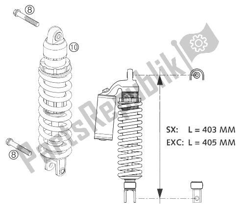 All parts for the Monoshock 125/200 of the KTM 125 EXC Europe 2004