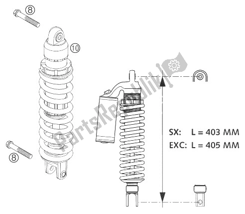 Tutte le parti per il Monoshock 125/200 del KTM 125 EXC United Kingdom 2004