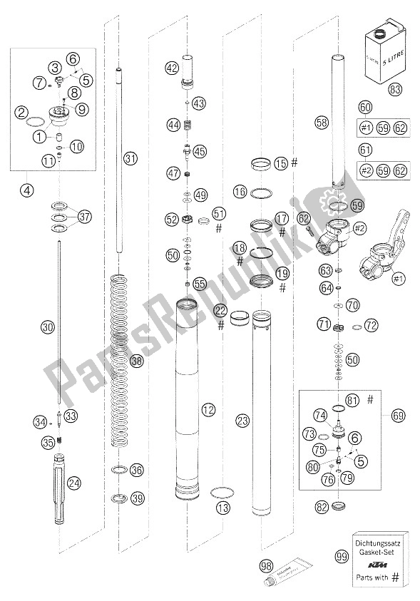 Tutte le parti per il Gambe Anteriori - Sospensione Wp Usd 48 640 Sm del KTM 625 SMC Europe 2005