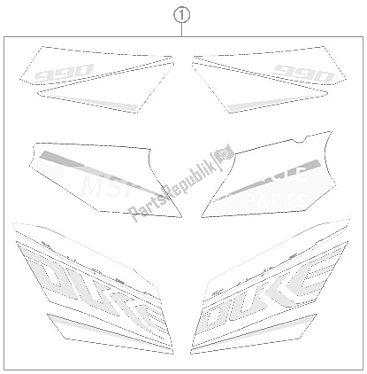 Alle onderdelen voor de Sticker van de KTM 990 Super Duke Black Europe 2011