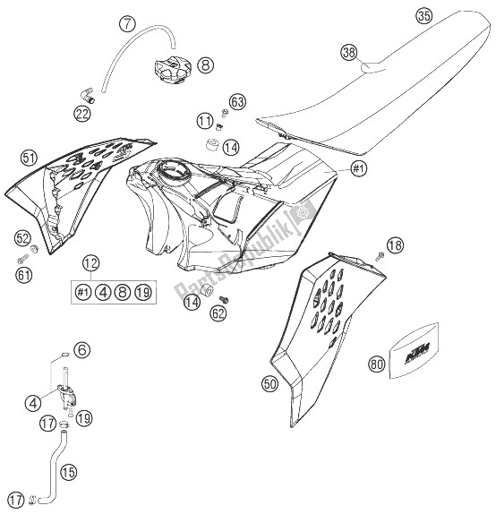 All parts for the Tank, Seat, Cover of the KTM 125 SX Europe 2007