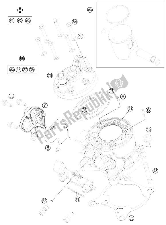 Tutte le parti per il Cilindro del KTM 85 SX 19 16 Europe 2016