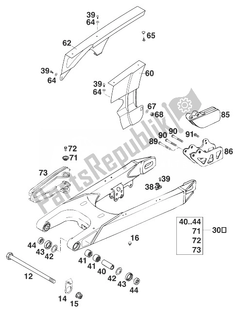 Todas las partes para Schwingarm, Kettenschutz 400/54 de KTM 400 SX C 99 Australia 1999