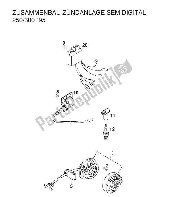 All parts for the Ignition System Sem Digital '96 of the KTM 250 EGS M ö 12 KW Europe 1996