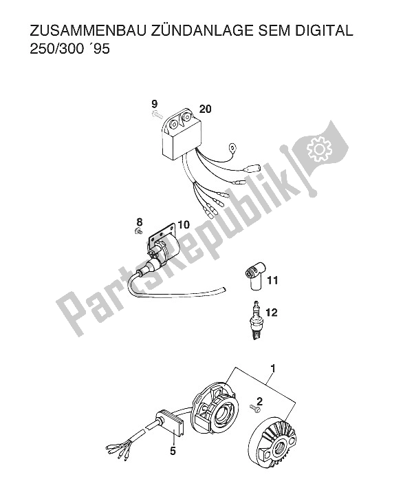 All parts for the Ignition System Sem Digital '96 of the KTM 300 EGS M ö 12 KW Europe 742670 1997