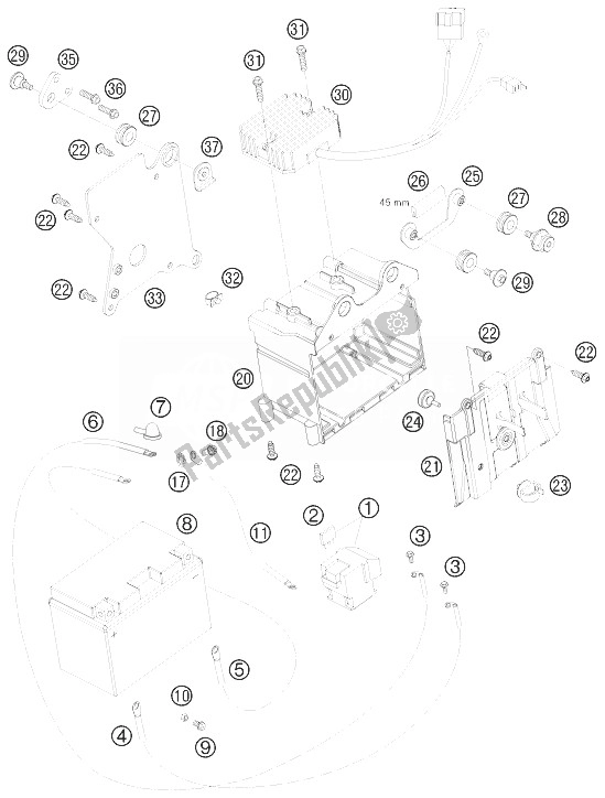 All parts for the Battery Box of the KTM 990 Super Duke Olive ME Australia United Kingdom 2010