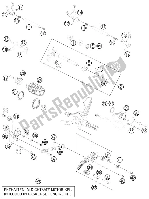 Todas las partes para Mecanismo De Cambio de KTM 1190 RC8 R Black Japan 2011