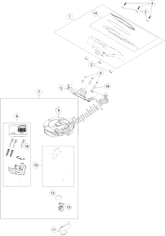 All parts for the Instruments, Lock System of the KTM 1290 Superduke R Black ABS 16 Australia 2016