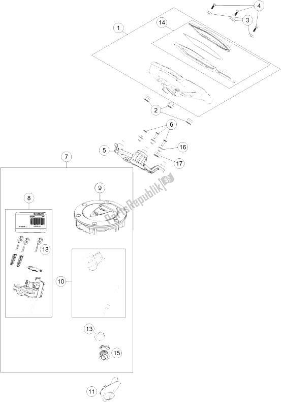 All parts for the Instruments, Lock System of the KTM 1290 Superduke R Orange ABS 16 Australia 2016