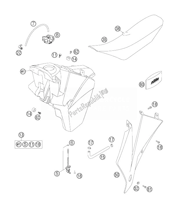 Tutte le parti per il Serbatoio, Sedile, Coperchio del KTM 200 XC USA 2007