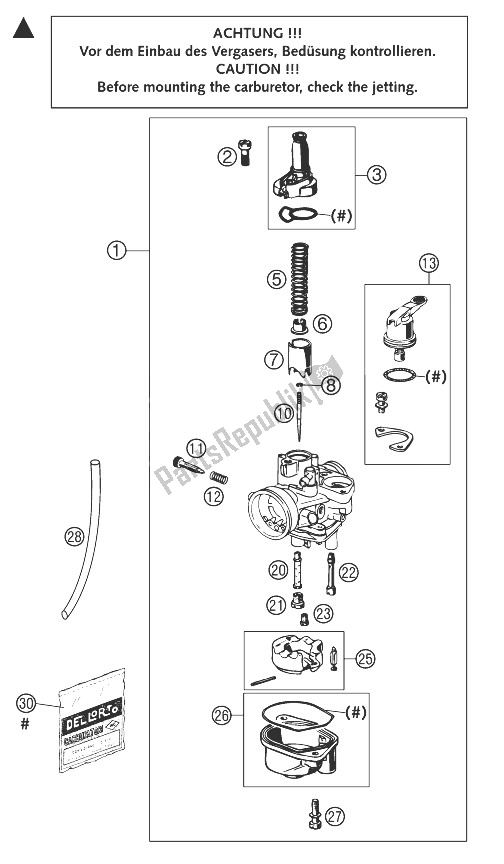 Tutte le parti per il Carburatore Dellorto 14 Phva Ds del KTM 50 SX PRO Junior LC Europe 2004