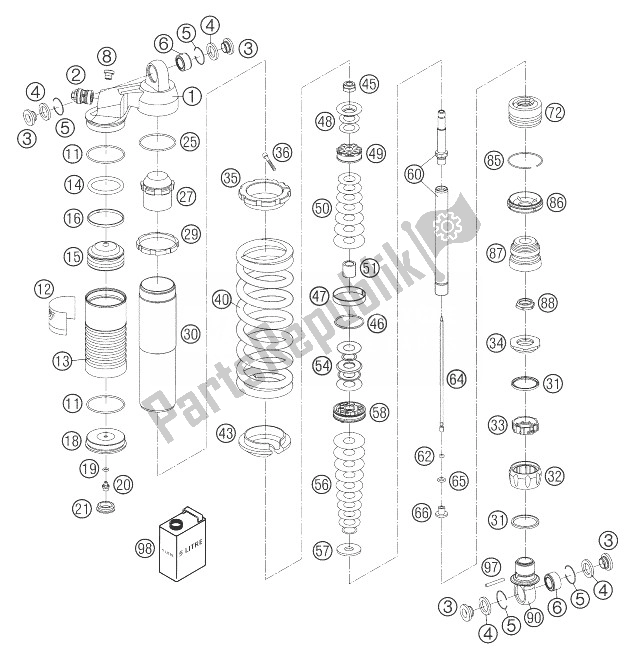 All parts for the Shock Absorber Disassembled 85 of the KTM 85 SX Europe 2003