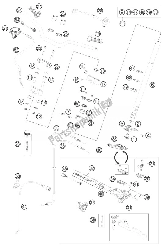 All parts for the Handlebar, Controls of the KTM 525 XC ATV Europe 8503 JQ 2010