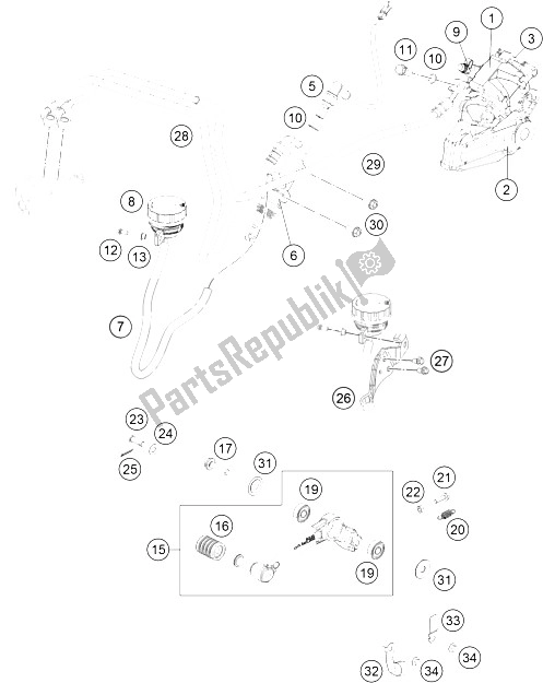 Tutte le parti per il Pinza Freno Posteriore del KTM 125 Duke White ABS Europe 2016