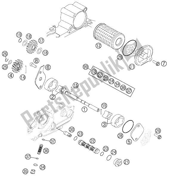 All parts for the Lubricating System of the KTM 250 SX F USA 2011