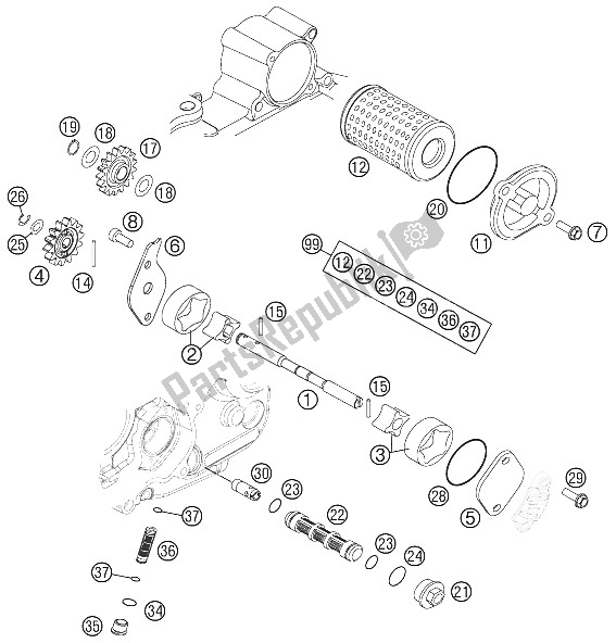 All parts for the Lubricating System of the KTM 250 XC F USA 2011