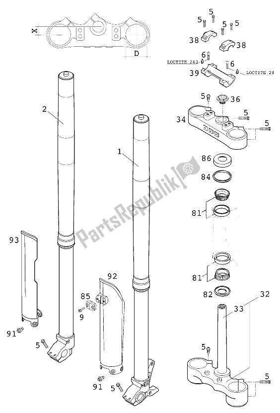 Tutte le parti per il Forcella Anteriore - Stelo Sterzo Usdd43 Wp 125/200 2001 del KTM 200 EXC SGP Asia 2001