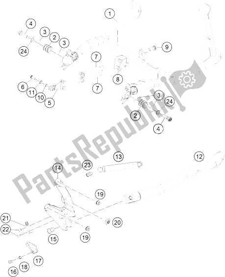 All parts for the Side- Center Stand of the KTM 1290 Super Adventure WH ABS 16 China 2016