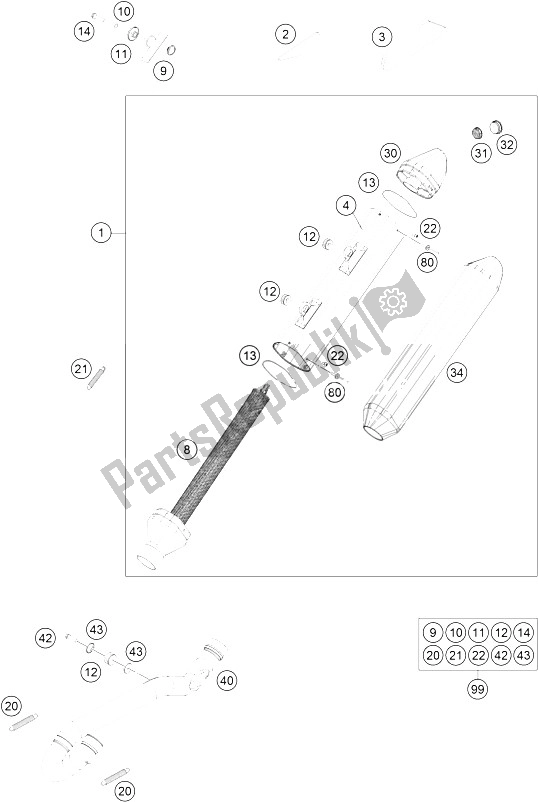Tutte le parti per il Impianto Di Scarico del KTM 500 EXC Australia 2016
