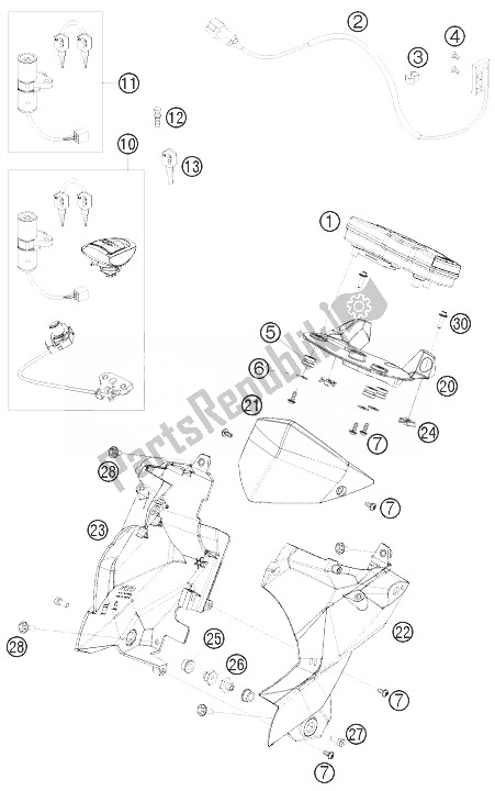 All parts for the Instruments / Lock System of the KTM 690 Duke R Europe 2010