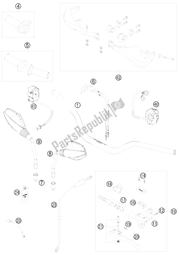 All parts for the Handlebar, Controls of the KTM 690 Enduro 08 USA 2008