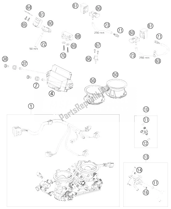 All parts for the Throttle Body of the KTM 990 Super Duke R France 2010