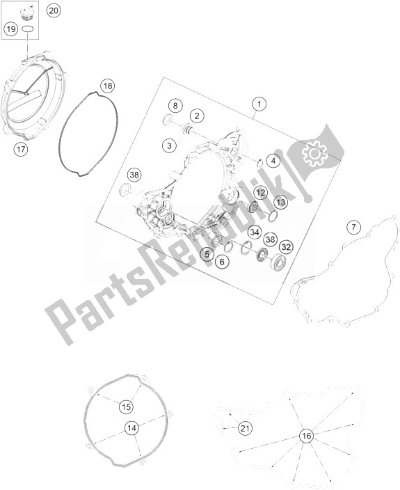 All parts for the Clutch Cover of the KTM 350 EXC F USA 2014