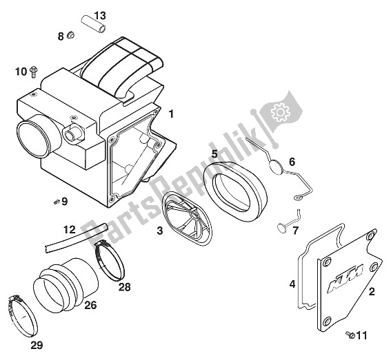 All parts for the Air Filter Box Duke '97 of the KTM 620 Duke E 37 KW Europe 1997