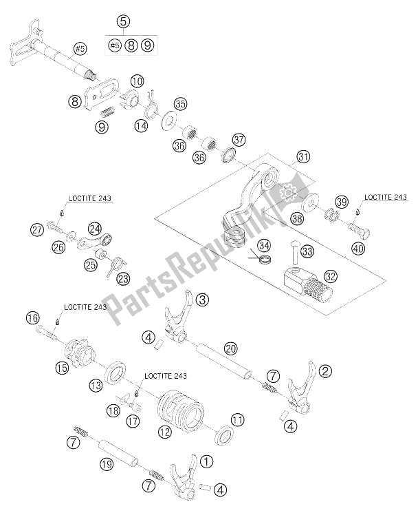 All parts for the Shifting Mechanism 250/300 of the KTM 250 EXC Australia 2005