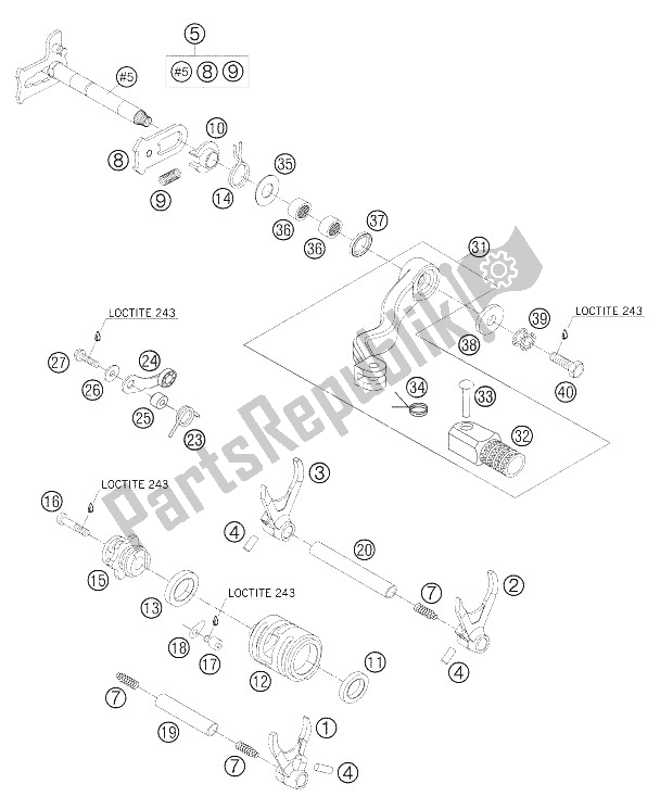 All parts for the Shifting Mechanism of the KTM 250 XC W South Africa 2006