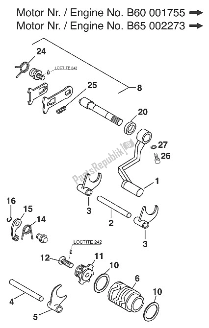 All parts for the Gear Change Mechanism 60/65 Ccm Ii 2000 of the KTM 65 SX Europe 600115 2001