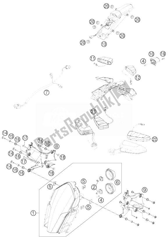 All parts for the Lighting System of the KTM 1190 RC8 R White Europe 2013