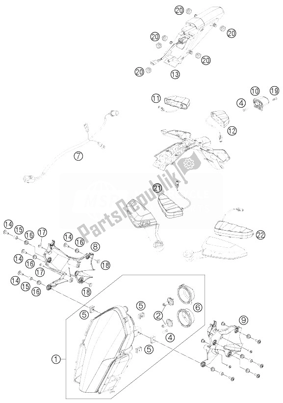 Tutte le parti per il Sistema Di Illuminazione del KTM 1190 RC8 R White Europe 2014