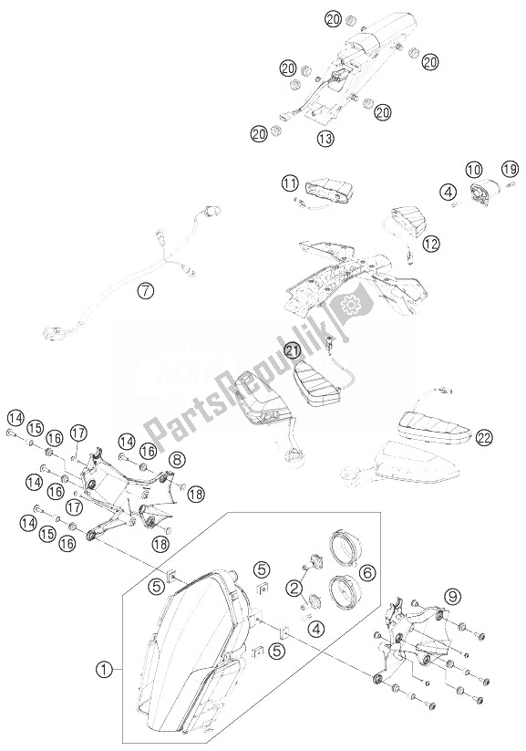 Alle onderdelen voor de Verlichtingssysteem van de KTM 1190 RC8 R White Japan 2014