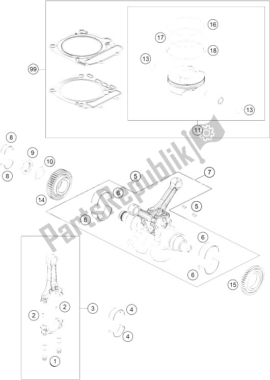 All parts for the Crankshaft, Piston of the KTM 1290 Super Duke GT Grey ABS 16 Australia 2016