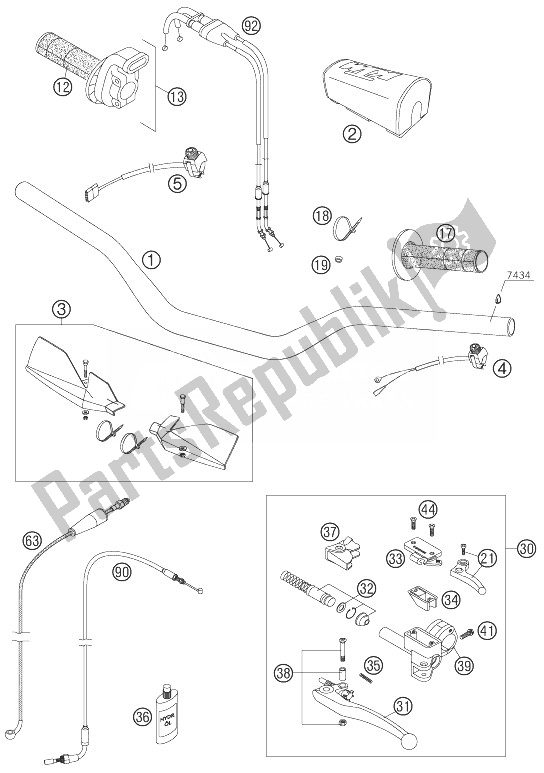 All parts for the Handlebar, Controls of the KTM 450 SXS F Europe 2007