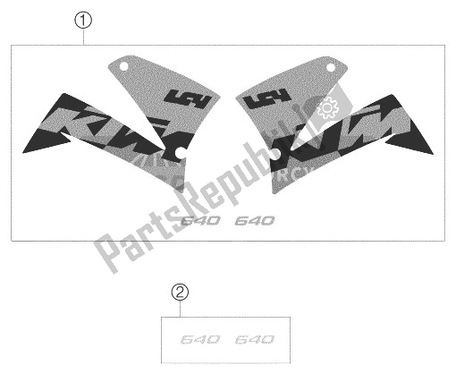 All parts for the Decal 640 Lc4, 640 Lc4 Sm of the KTM 640 LC4 Enduro Black 12L 03 Europe 2003