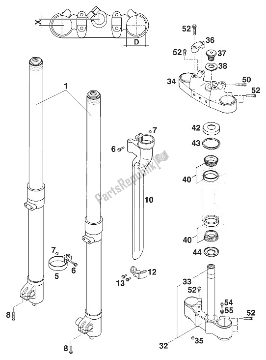 Tutte le parti per il Forcella Anteriore - Attacco Manubrio Marzocchi 250-360'97 del KTM 360 EXC M ö 13 LT USA 1997