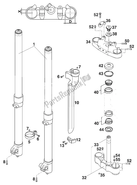 All parts for the Front Fork - Steering Stem Marzocchi 250-360'97 of the KTM 360 MXC M ö 13 LT USA 1997