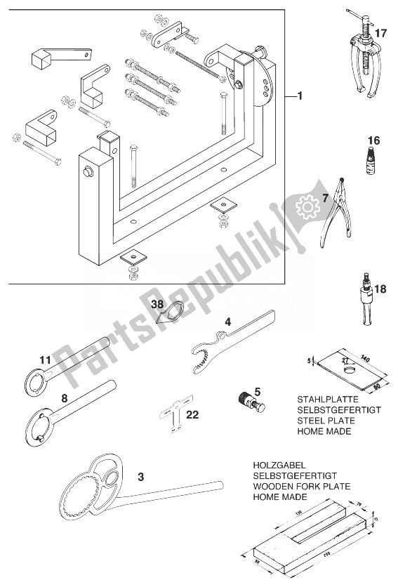 Tutte le parti per il Attrezzi Speciali 125/200 '98 del KTM 125 EXC 99 USA 1999