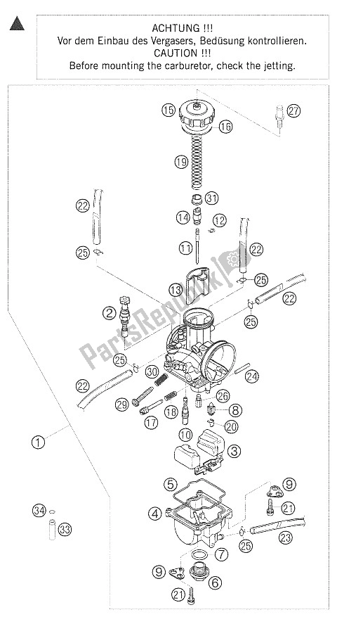 All parts for the Carburetor of the KTM 125 EXC SIX Days Europe 2005