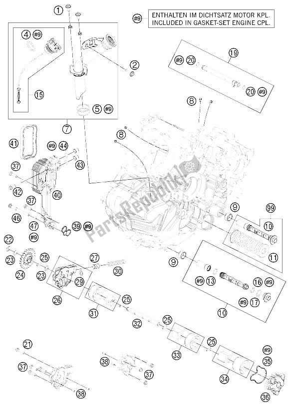 All parts for the Lubricating System of the KTM 1190 RC8 R Black Europe 2011