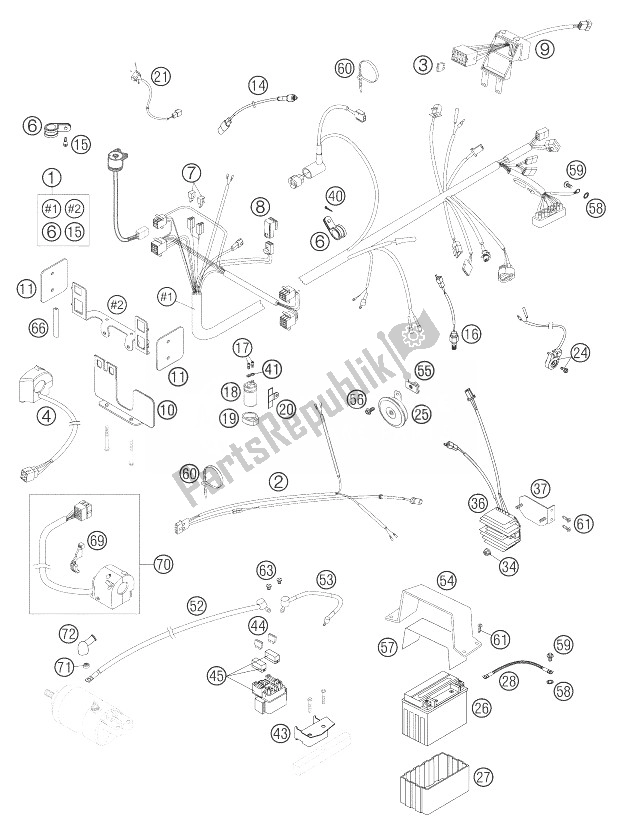 All parts for the Wiring Harness 640 Duke Ii of the KTM 640 Duke II Black United Kingdom 2004